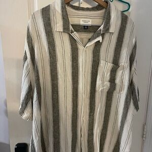 American Eagle Outfitters Men's Striped Button-Down Shirt - Black and Cream